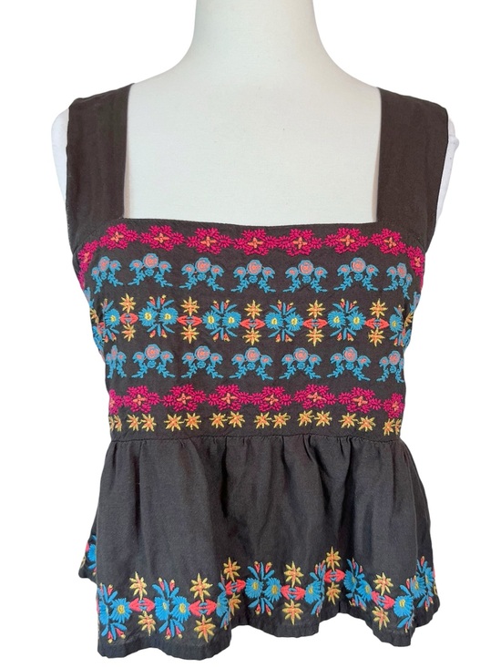 NATURAL LIFE Tops - NATURAL LIFE Boho Crop Tank Top with Multicolor Floral Embroidery